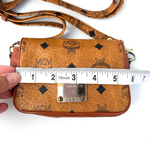 MCM Mini Visetos Crossbody Bag Micro Purse Monogram Cognac Camel Logo Tan - Picture 12 of 13
